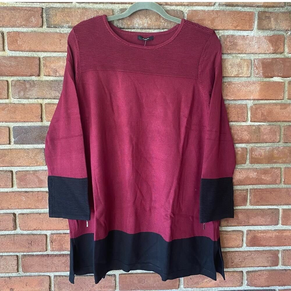 Alfani Ribbed Tunic Sweater Magenta Black Large